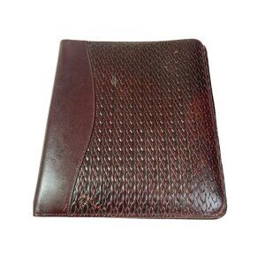 Leather Portfolio Cover Majora Full Grain Cognac Burgundy With Textured Design 1